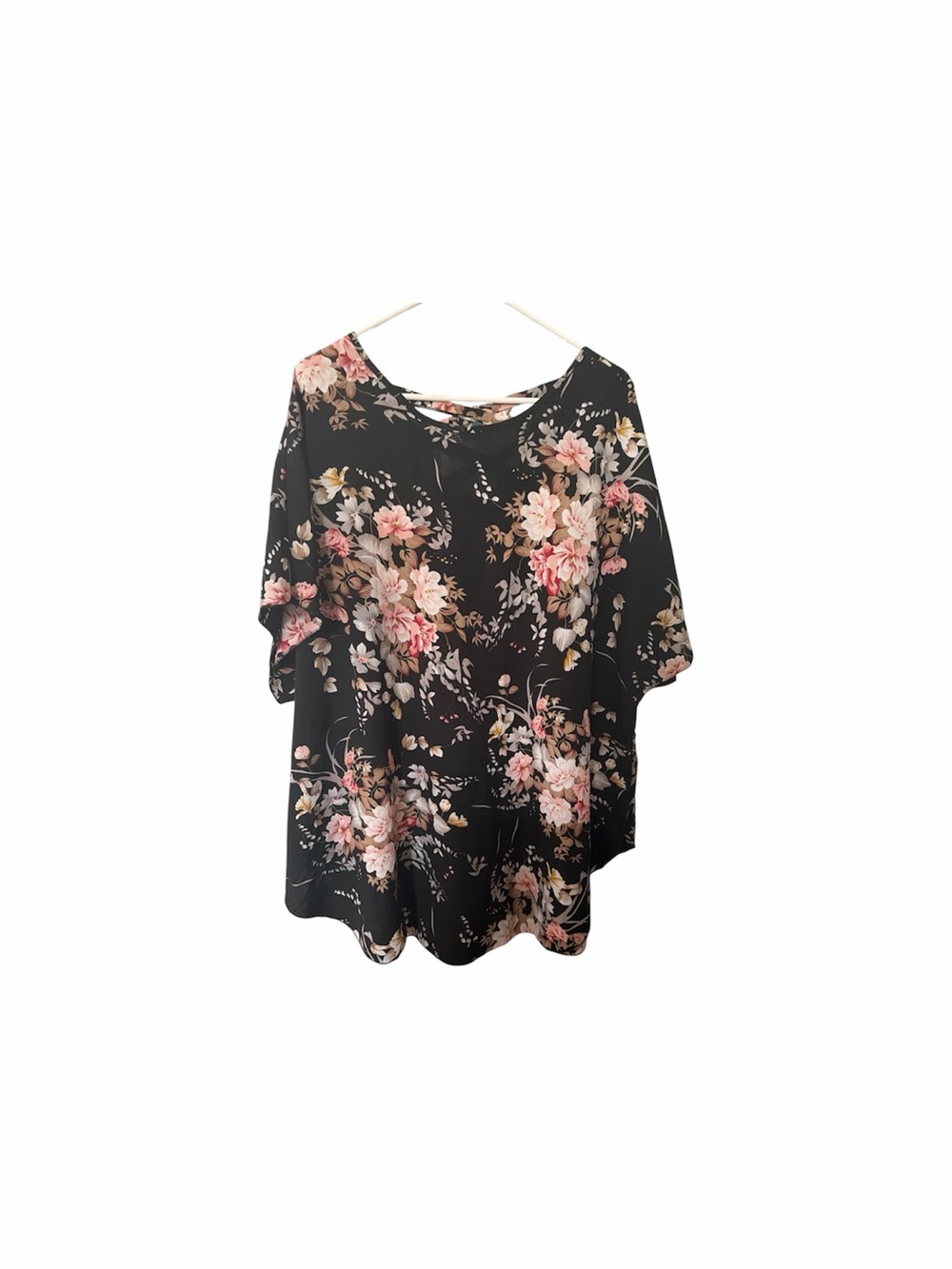 Source Unknown Black Floral Short-Sleeve Tunic